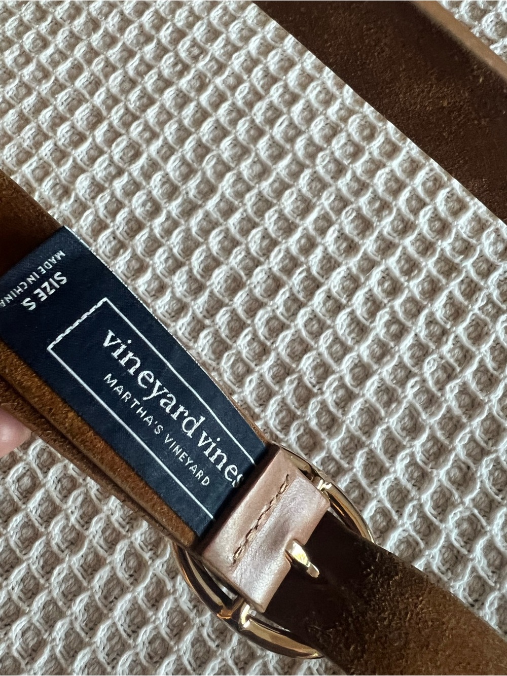 Vineyard Vines Brown Leather Belt with Gold Buckle